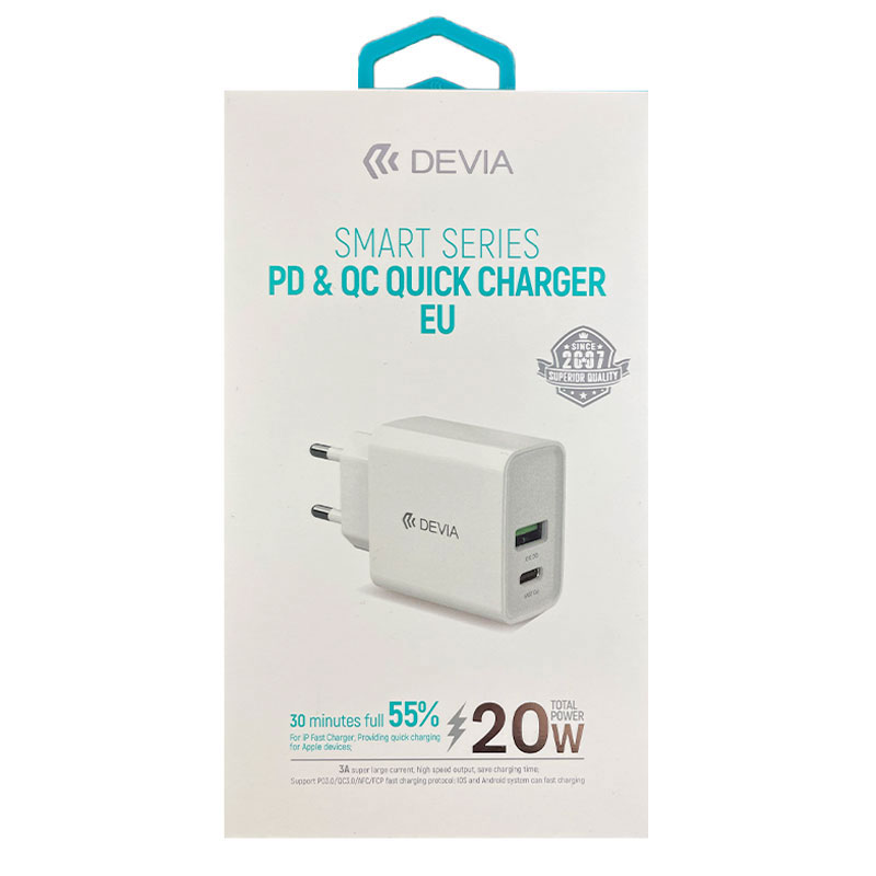Devia sieťová nabíjačka Smart series PD&QC Quick Charger 20W - White