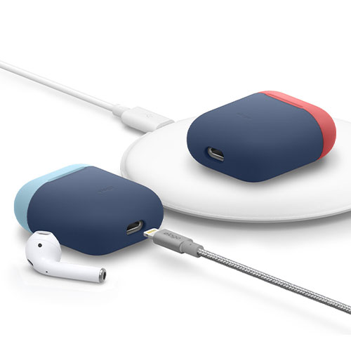 Elago Airpods Silicone Duo Case - Jean Indigo/Pastel Blue, Italian Rose