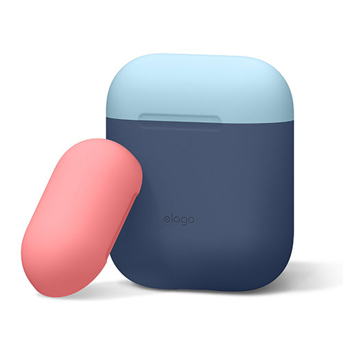Elago Airpods Silicone Duo Case - Jean Indigo/Pastel Blue, Italian Rose