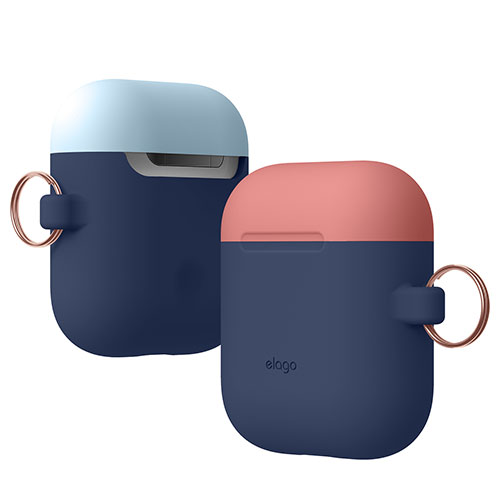 Elago Airpods Silicone Duo Hang Case - Jean Indigo/ Pastel Blue, Italian Rose