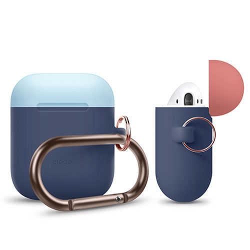 Elago Airpods Silicone Duo Hang Case - Jean Indigo/ Pastel Blue, Italian Rose