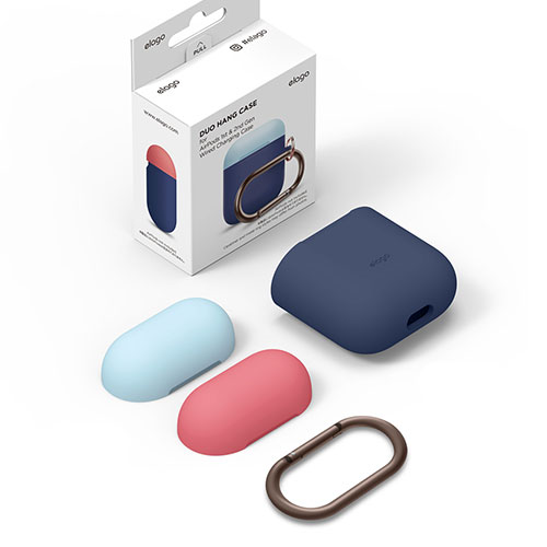 Elago Airpods Silicone Duo Hang Case - Jean Indigo/ Pastel Blue, Italian Rose