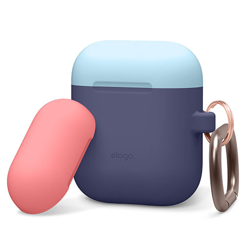 Elago Airpods Silicone Duo Hang Case - Jean Indigo/ Pastel Blue, Italian Rose