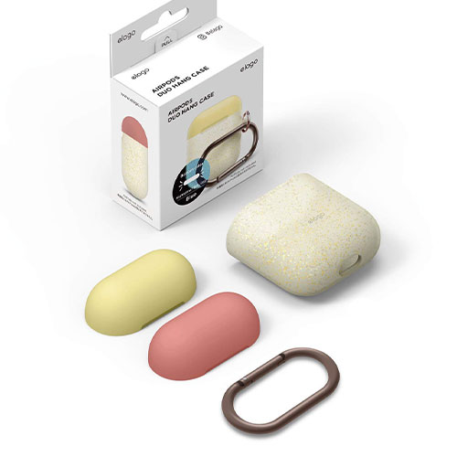 Elago Airpods Silicone Duo Hang Case - Nightglow Gold Pearl/ Yellow, Rose