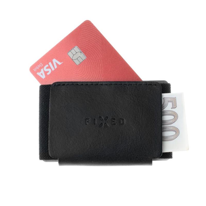 FIXED kožená peněženka Tiny Wallet for Air Tag z pravé hovězí kůže, černá