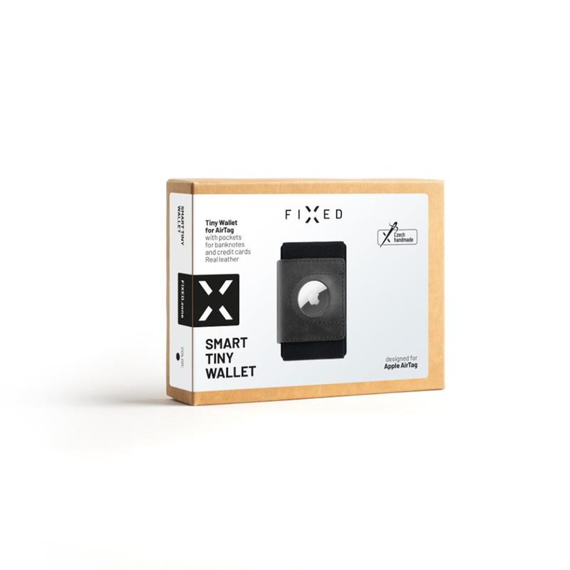 FIXED kožená peněženka Tiny Wallet for Air Tag z pravé hovězí kůže, černá