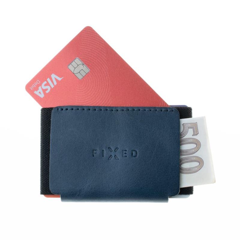 FIXED kožená peněženka Tiny Wallet for Air Tag z pravé hovězí kůže, modrá