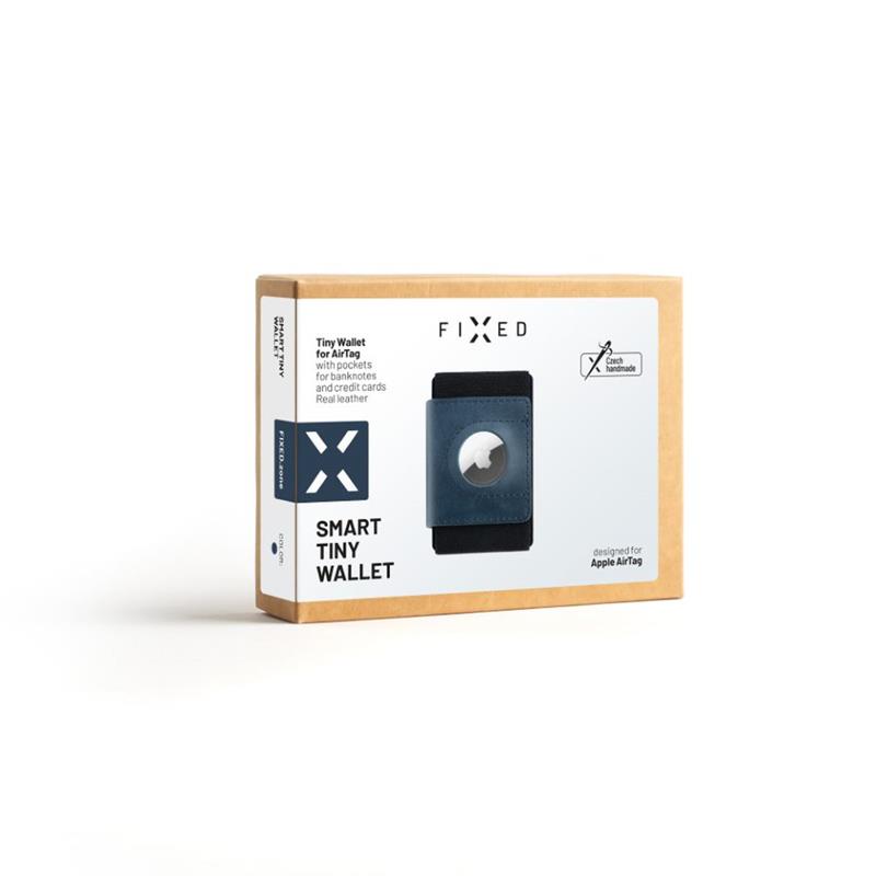 FIXED kožená peněženka Tiny Wallet for Air Tag z pravé hovězí kůže, modrá