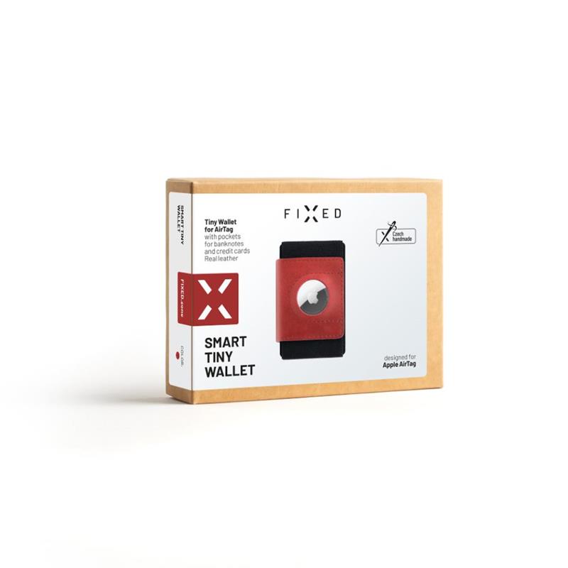FIXED kožená peněženka Tiny Wallet for Air Tag z pravých hovězí kůže, červená