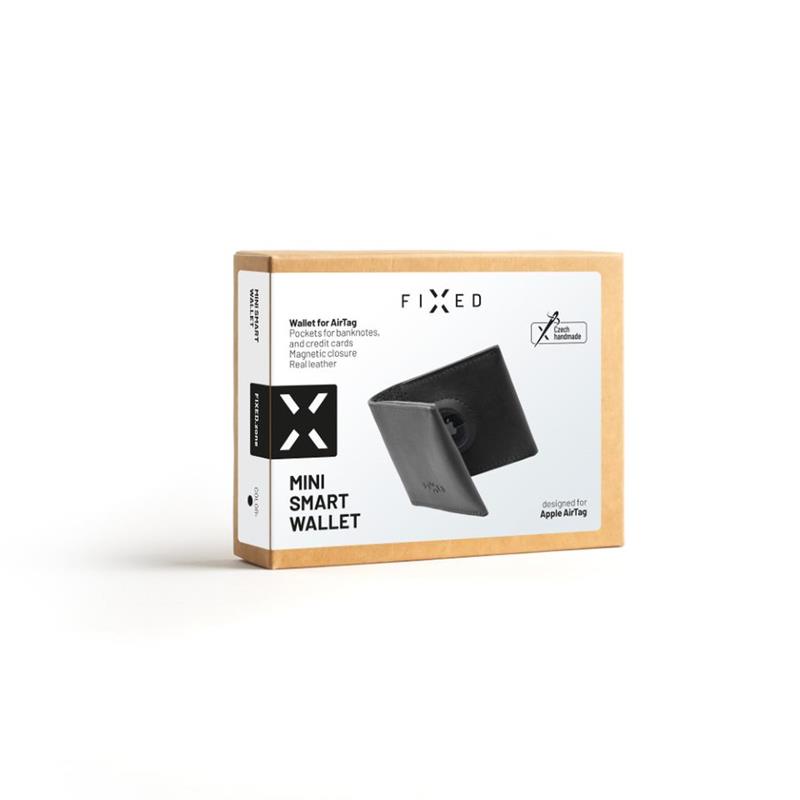 FIXED kožená peněženka Wallet for Air Tag z pravých hovězí kůže, černá