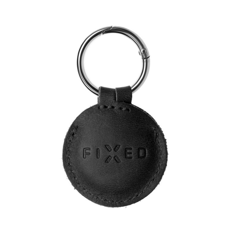 FIXED pouzdro pro Air Tag z pravých hovězí kůže, černá