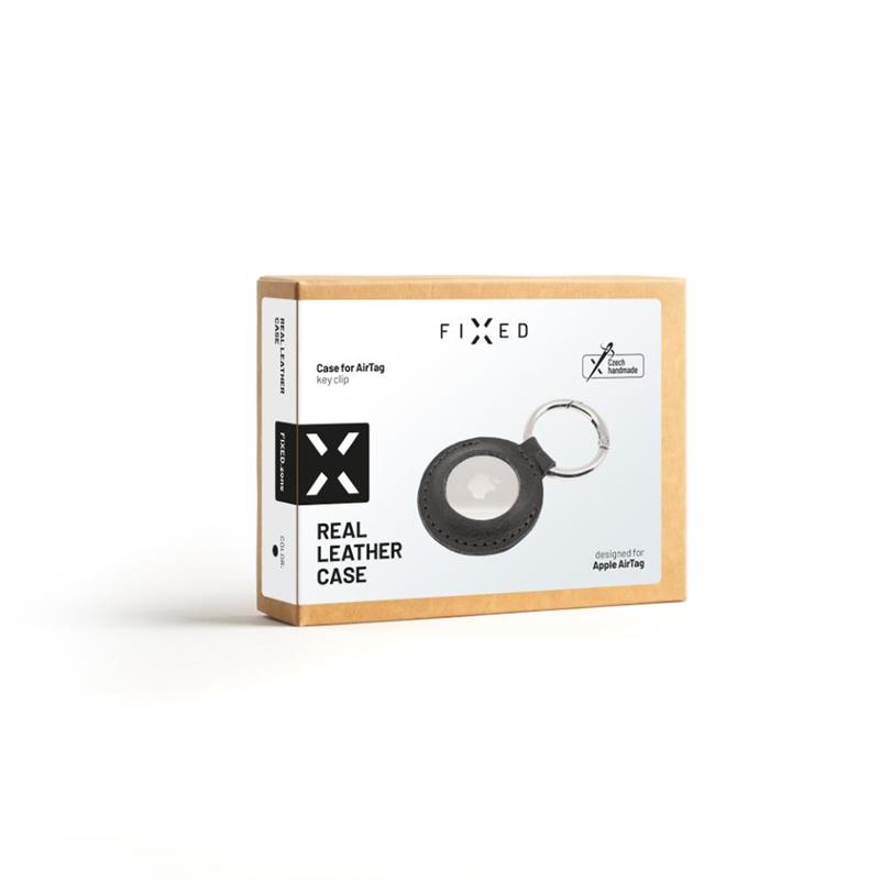 FIXED pouzdro pro Air Tag z pravých hovězí kůže, černá