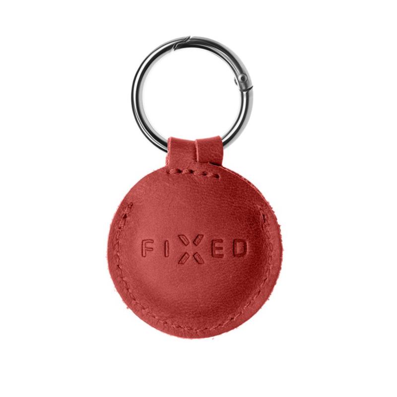 FIXED pouzdro pro Air Tag z pravých hovězí kůže, červená