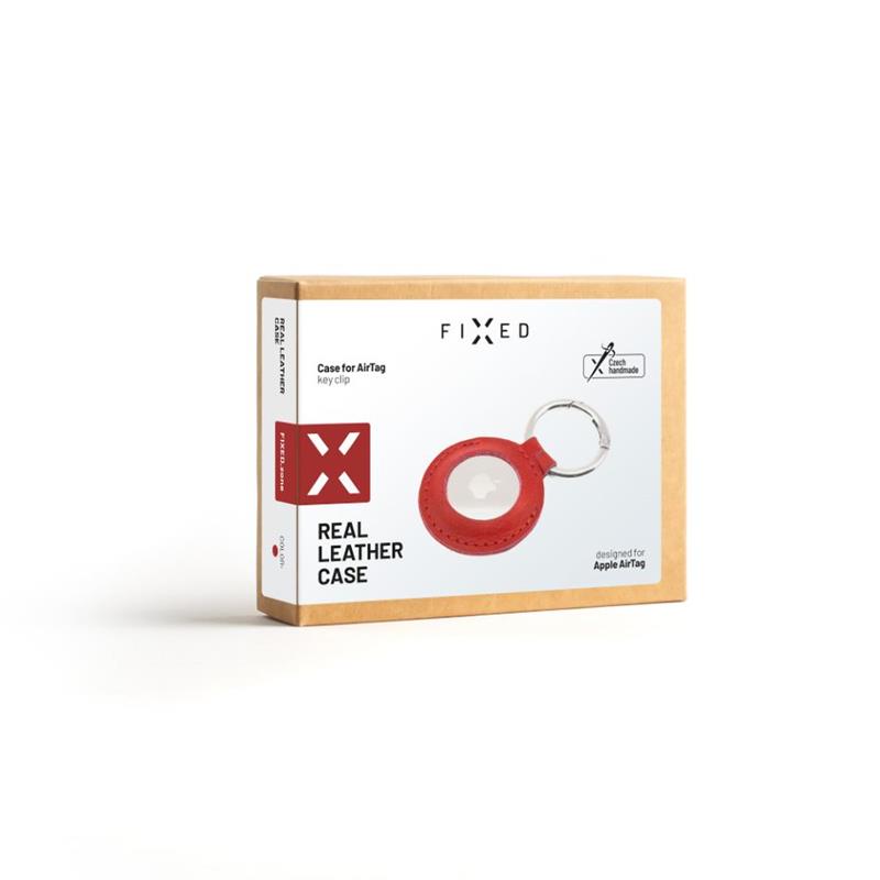 FIXED pouzdro pro Air Tag z pravých hovězí kůže, červená