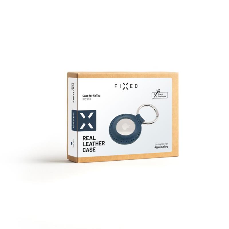 FIXED pouzdro pro Air Tag z pravé hovězí kůže, modrá