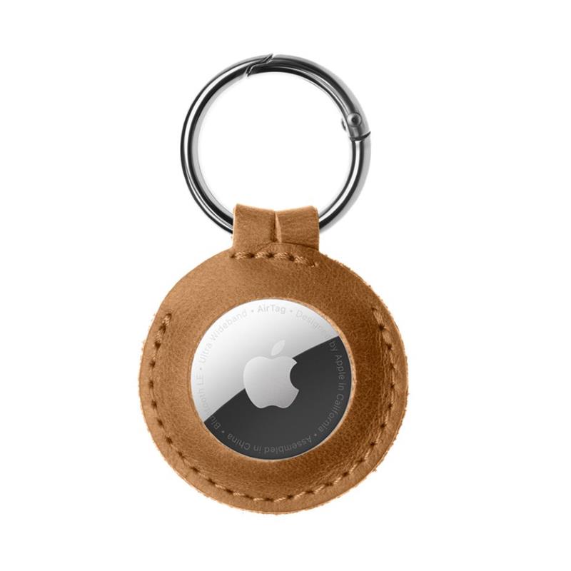 FIXED pouzdro pro Air Tag z pravých hovězí kůže, hnědá