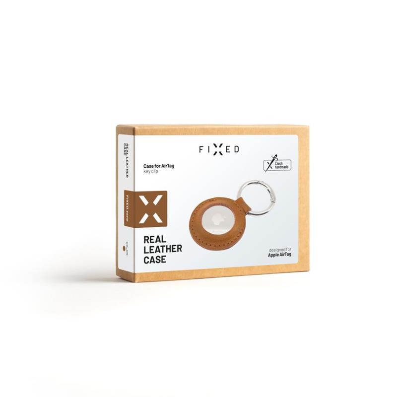 FIXED pouzdro pro Air Tag z pravých hovězí kůže, hnědá
