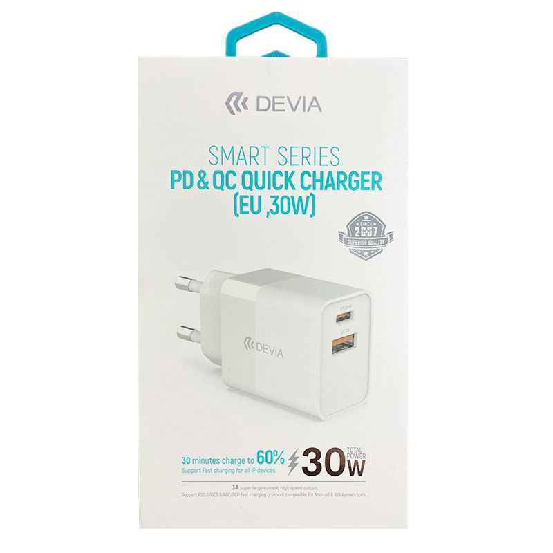 Devia síťová nabíječka Smart series PD&QC Quick Charger 30W - White