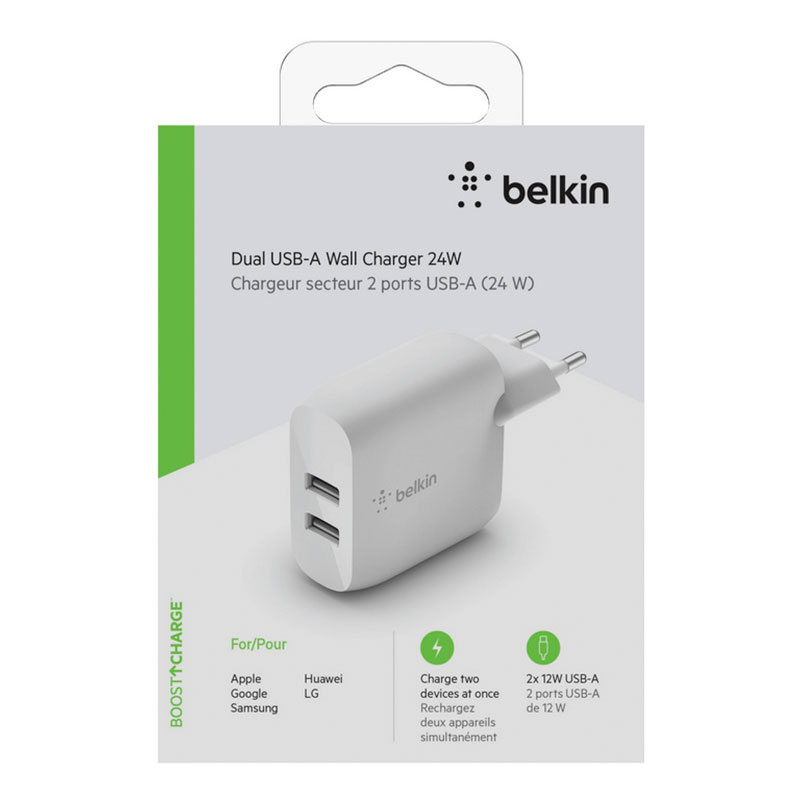 Belkin Boost Charge Dual USB-A Wall Charger 24W - White