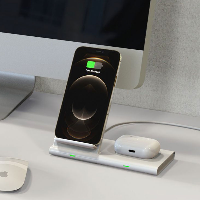 Adam Elements Omnia Q2x 2-in-1 Wireless Charging Station - White