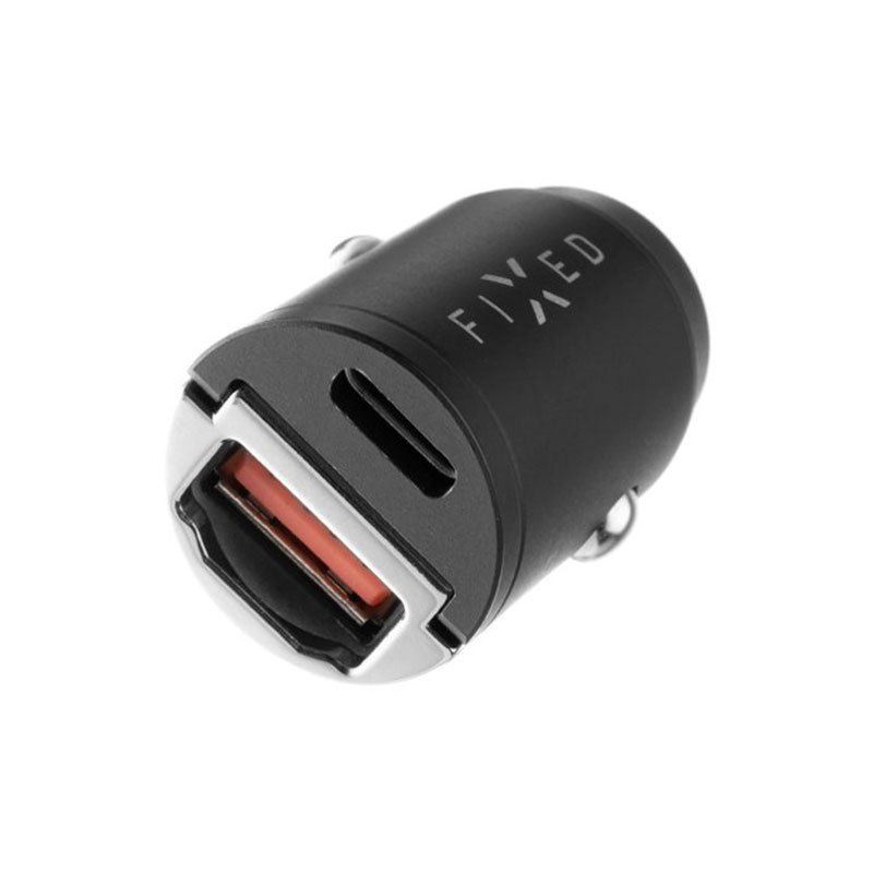 FIXED Autonabíječka s USB-C a USB-A výstupem, PD30W - černá