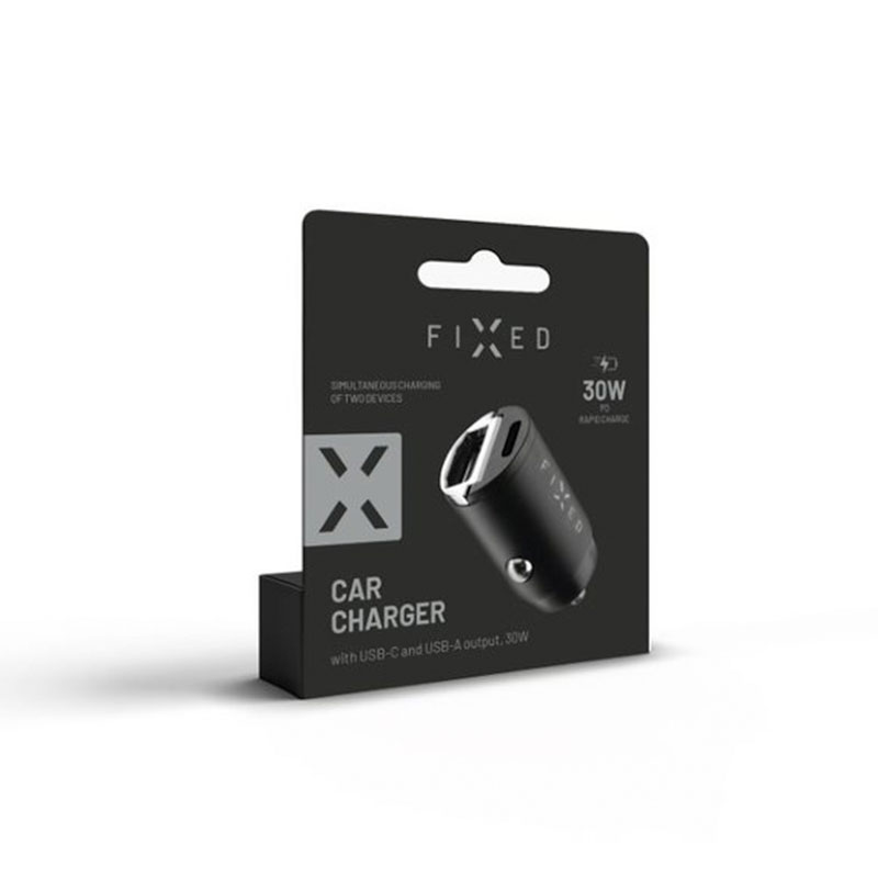 FIXED Autonabíječka s USB-C a USB-A výstupem, PD30W - černá