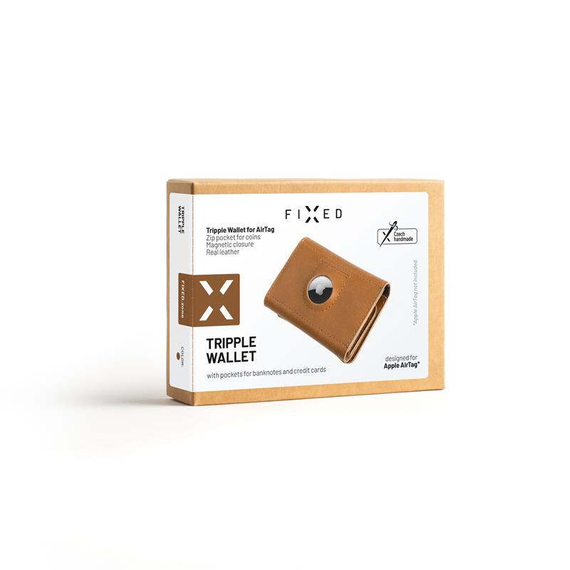 FIXED kožená peněženka Tripple Wallet for Air Tag z pravé hovězí kůže, hnědá