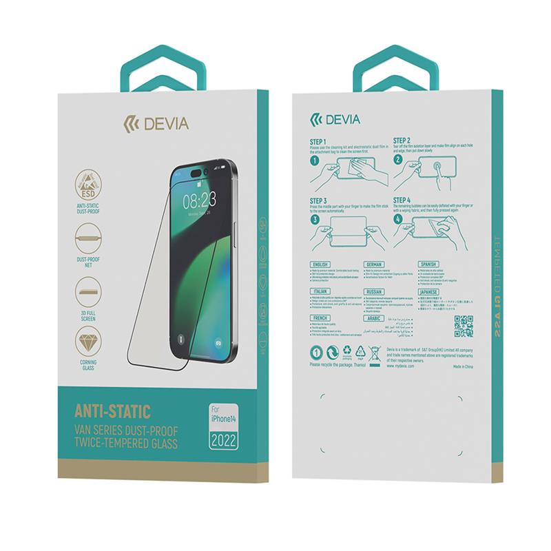 Devia ochranné sklo Van Series Anti-Static pro iPhone 14 Pro Max - Black Frame