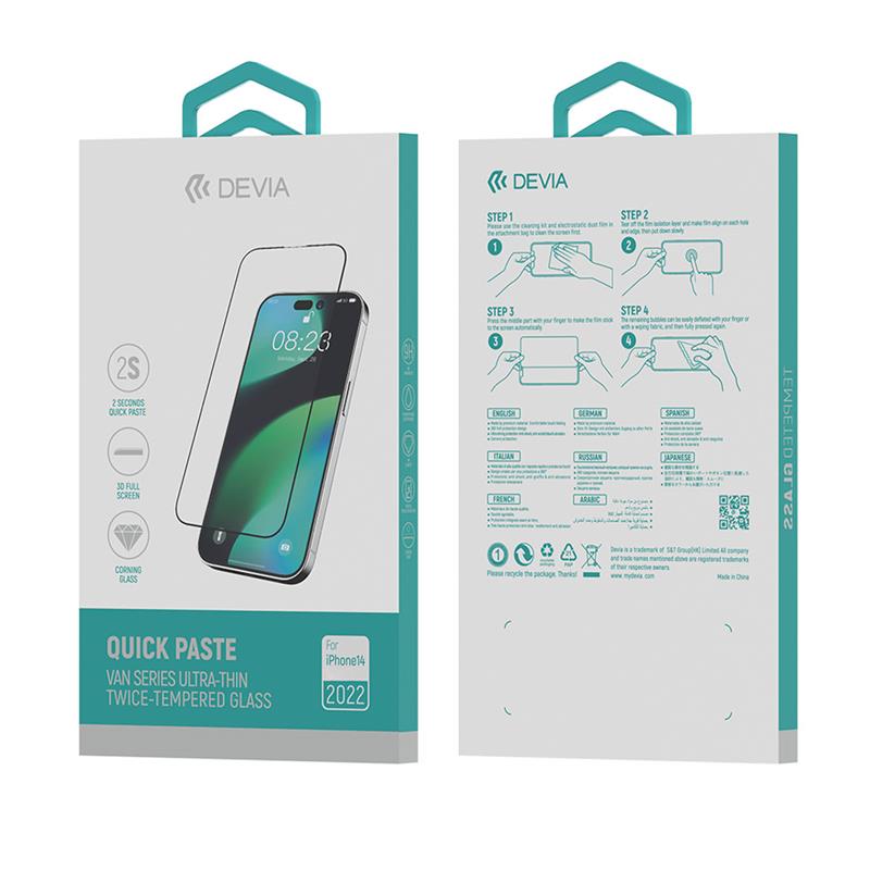 Devia ochranné sklo Van Series Ultra-Thin pre iPhone 14 Plus/13 Pro Max - Black Frame