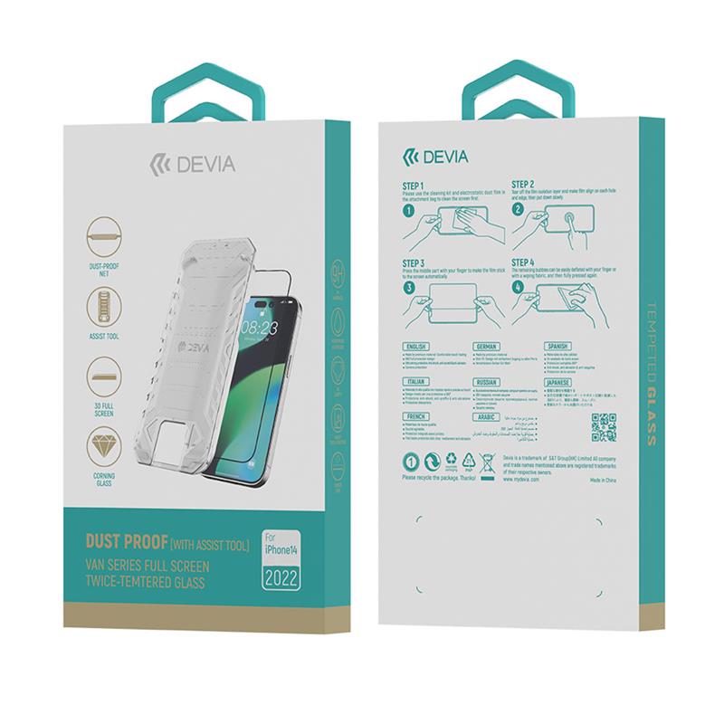 Devia ochranné sklo Van Series Anti-Static AT pre iPhone 14 Plus/13 Pro Max - Black Frame