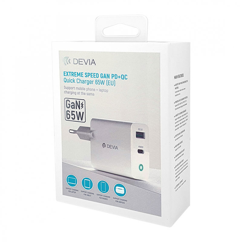 Devia sieťová nabíjačka Extreme Speed GaN PD&QC Quick Charger 65W - White