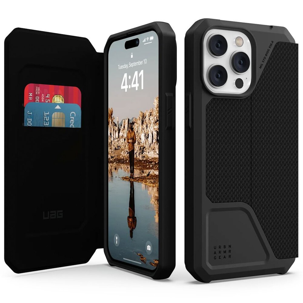 UAG puzdro Metropolis Folio pre iPhone 14 Pro Max - Kevlar Black