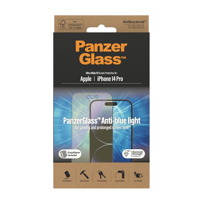PanzerGlass ochranné sklo UWF AB Anti-Bluelight pre iPhone 14 Pro - Black Frame