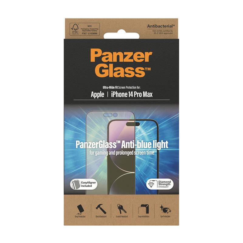 PanzerGlass ochranné sklo UWF AB Anti-Bluelight pre iPhone 14 Pro Max - Black Frame