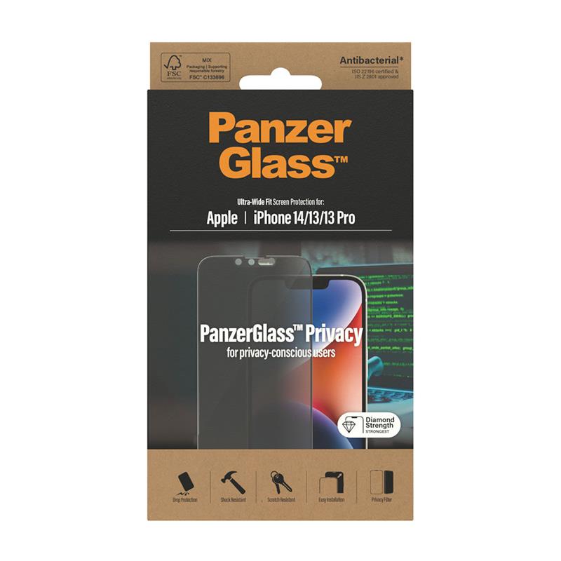 PanzerGlass ochranné sklo UWF Privacy AB pre iPhone 16e/14/13/13 Pro - Black Frame