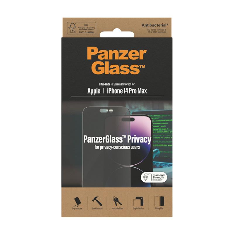PanzerGlass ochranné sklo UWF Privacy AB pre iPhone 14 Pro Max - Black Frame