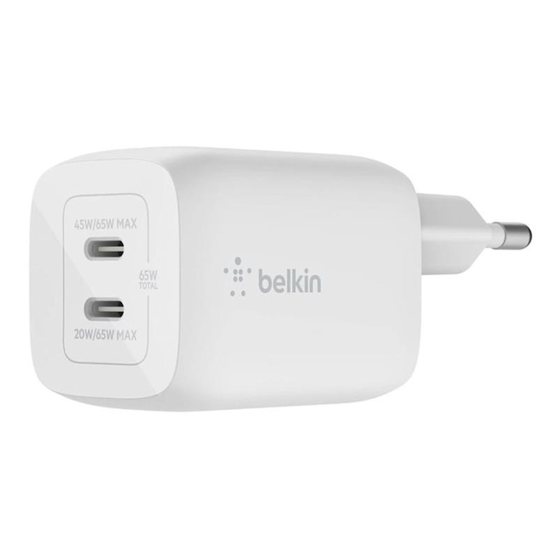 Belkin 65W Dual USB-C GaN PD Wall Charger with PPS-White