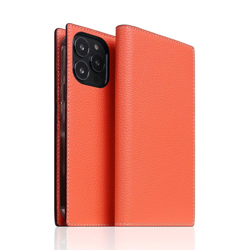 SLG Design puzdro D8 Neon Full Grain Leather Diary pre iPhone 14 Pro - Coral
