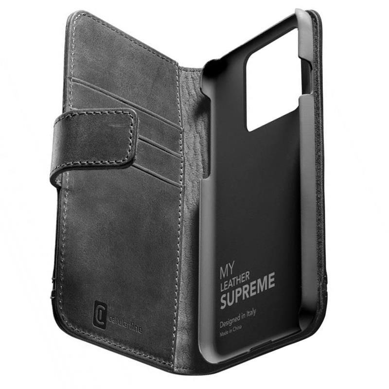 CellularLine Prémiové kožené puzdro typu kniha Supreme pre Apple iPhone 14 Plus, čierne
