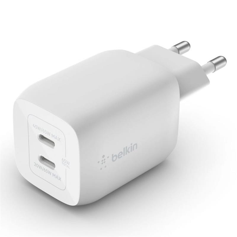 Belkin 65W Dual USB-C GaN PD Wall Charger with PPS + 2m USB-C kábel - White