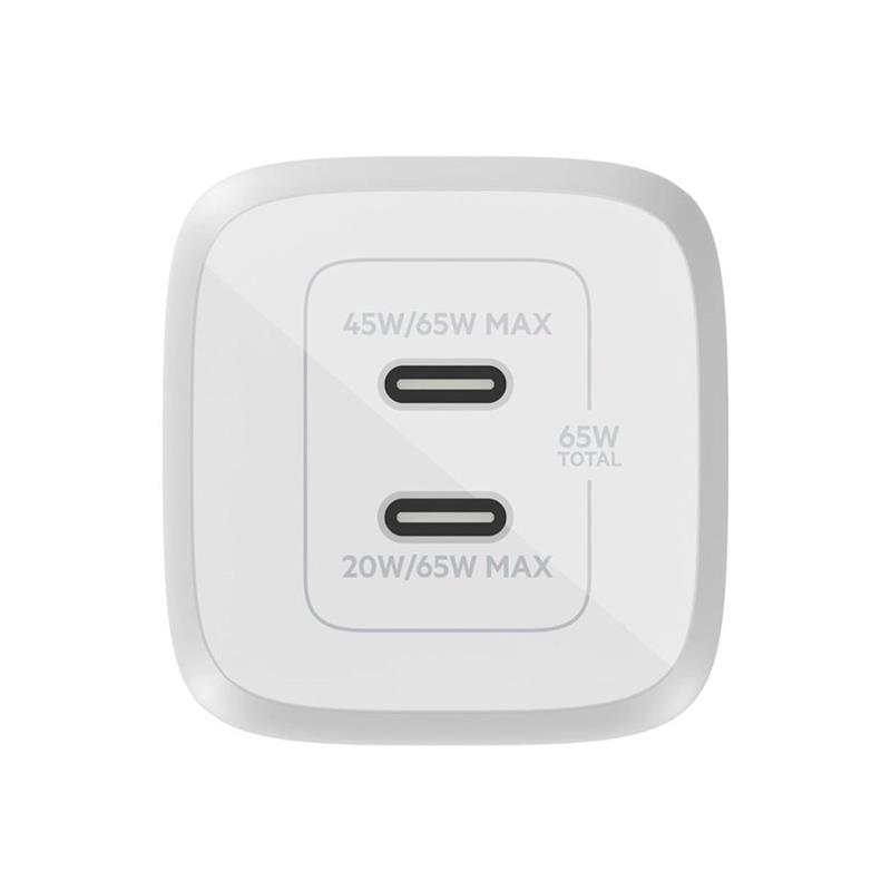 Belkin 65W Dual USB-C GaN PD Wall Charger with PPS + 2m USB-C kábel - White