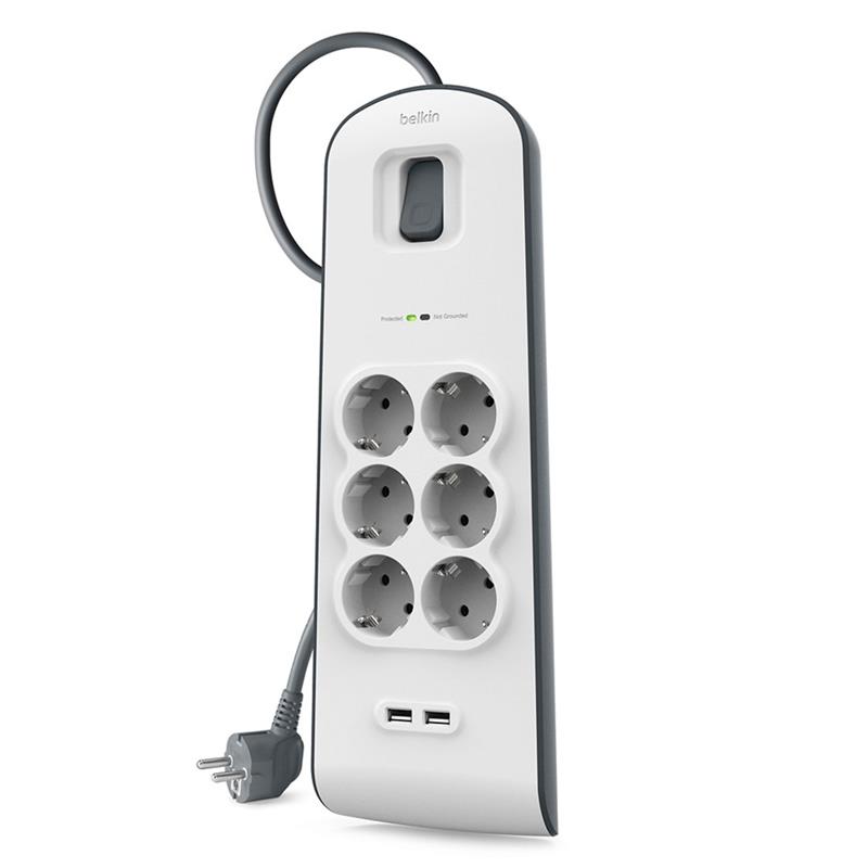 Belkin prepäťová ochrana BSV604 6 zásuviek, 2 x USB, 2.4 A, 2m kábel