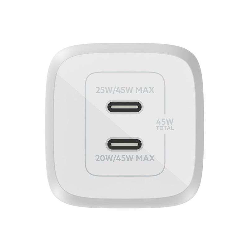 Belkin 45W Dual USB-C GaN PD Wall Charger with PPS - White