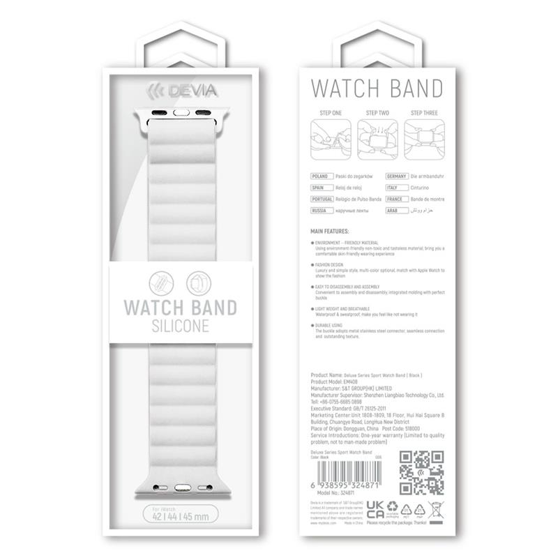 Devia remienok Deluxe Series Sport3 Silicone Magnet Band 44/45/46mm - White