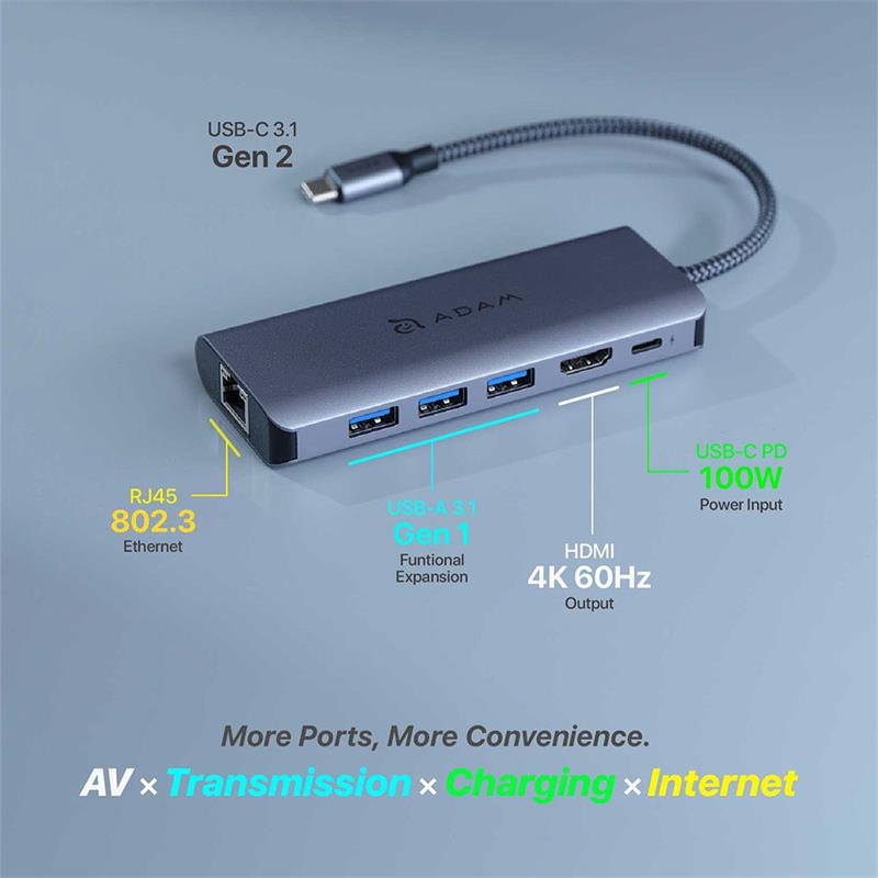 Adam Elements CASA A01s USB-C 4K 6-in-1 Hub  - Grey