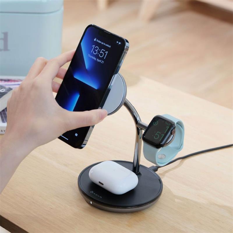Adam Elements Omnia M3+ Magnetic 3-in-1 Wireless Charging Station - Black