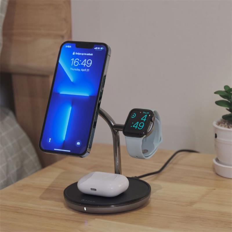Adam Elements Omnia M3+ Magnetic 3-in-1 Wireless Charging Station + Charger - Black