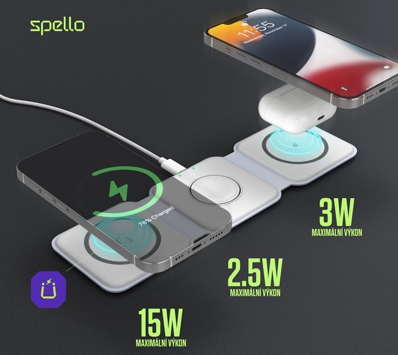 Spello by Epico 3in1 Skladacia Bezdrôtová Nabíjačka - Biela