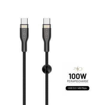 FIXED nabíjecí a datový opletený kabel s konektory USB-C/USB-C a podporou PD, 2m, USB 2.0, 100W, černý