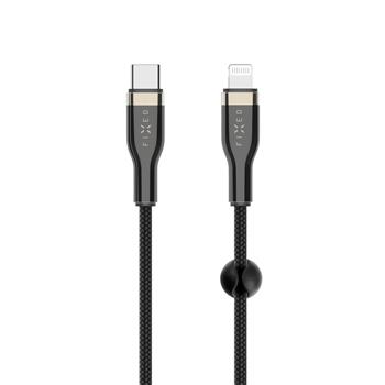 FIXED nabíjecí a datový opletený kabel s konektory USB-C/Lightning a podporou PD, 1.2m, MFI, černý